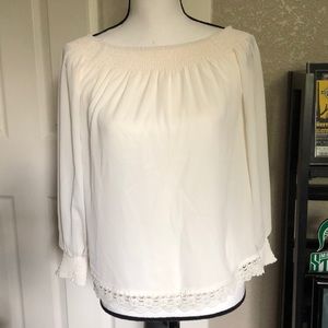 Express Off the Shoulder Lace Hem Top